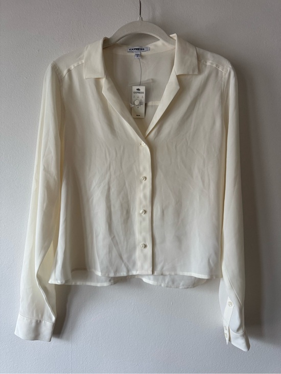 Express Tops - Express Cream Button-Down Long Sleeve Shirt